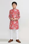Buy_Petite Pomme_Red Cotton, Silk Printed Kurta And White Pant Set _Online_at_Aza_Fashions