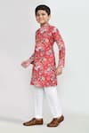 Shop_Petite Pomme_Red Cotton, Silk Printed Kurta And White Pant Set _Online_at_Aza_Fashions