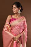 Samyukta Singhania_Peach Jaal Weave Banarasi Silk Saree With Running Blouse _at_Aza_Fashions