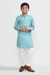 Shop_Petite Pomme_Turquoise Cotton, Silk Zari Green Kurta And White Pant Set _Online_at_Aza_Fashions