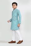 Petite Pomme_Turquoise Cotton, Silk Zari Green Kurta And White Pant Set _at_Aza_Fashions