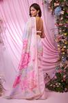 Shop_Label Priyanka Kar_Pink Georgette Beads, Embroidery Scoop Neck Floral Hand Pre-draped Saree Set _at_Aza_Fashions