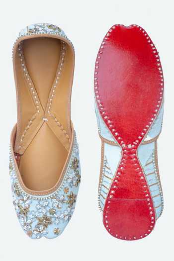 Shop_NR By Nidhi Rathi_Gray Embellished Leather Flat Juttis _at_Aza_Fashions