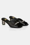 Buy_Elleganti_Black Crystals Metallic Leather Mule Heels _at_Aza_Fashions