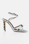 Elleganti_Silver Crystals Kayrah Snake Textured Embellished Heels _at_Aza_Fashions