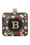 Shop_NR By Nidhi Rathi_Black Embroidery, Beads, Stones, Glitter Floral Printed Box Clutch _Online_at_Aza_Fashions