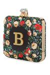 NR By Nidhi Rathi_Black Embroidery, Beads, Stones, Glitter Floral Printed Box Clutch _at_Aza_Fashions