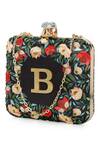 Buy_NR By Nidhi Rathi_Black Embroidery, Beads, Stones, Glitter Floral Printed Box Clutch 