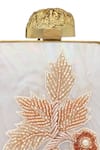 Shop_NR By Nidhi Rathi_White Embroidery, Pearls And Gold Beaded Clutch _Online_at_Aza_Fashions