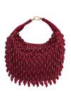 Buy_NR By Nidhi Rathi_Maroon Beads Embellished Pearls Clutch _Online_at_Aza_Fashions