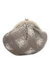 Buy_NR By Nidhi Rathi_Gray Embroidery, Beads Grey And Gold Half Moon Clutch