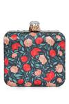 Shop_NR By Nidhi Rathi_Black Embroidery, Beads, Stones Floral Printed Box Clutch _at_Aza_Fashions