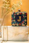 Buy_NR By Nidhi Rathi_Black Embroidery, Beads, Stones Floral Printed Box Clutch _at_Aza_Fashions