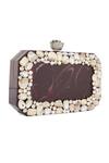 Shop_NR By Nidhi Rathi_Maroon Crystals, Gemstones And White Embellished Box Clutch _Online_at_Aza_Fashions