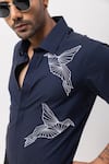 Shop_Kaka Calcutta_Blue Cotton Embroidery Hand Shirt _Online_at_Aza_Fashions