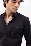 Shop_Kaka Calcutta_Black Cotton Embroidery Hand Shirt _Online_at_Aza_Fashions