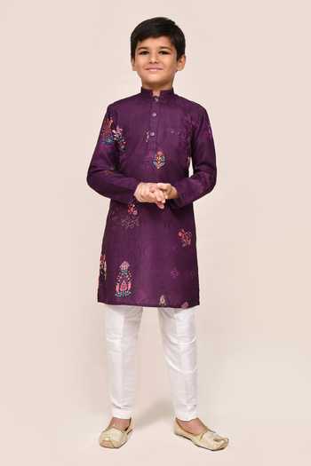 Buy_Petite Pomme_Purple Silk Printed Kurta And White Pant Set _Online_at_Aza_Fashions