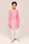 Buy_Petite Pomme_Pink Cotton, Silk Bandhej Print Kurta And White Pant Set _at_Aza_Fashions