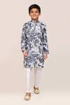 Buy_Petite Pomme_Gray Cotton, Silk Grey Digital Print Kurta And White Pant Set _Online_at_Aza_Fashions