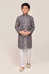 Buy_Petite Pomme_Gray Linen, Cotton Grey Bandhani Print Kurta And White Pant Set _Online_at_Aza_Fashions