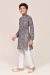 Shop_Petite Pomme_Gray Linen, Cotton Grey Bandhani Print Kurta And White Pant Set _Online_at_Aza_Fashions