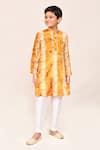 Buy_Petite Pomme_Mustard Silk Printed Kurta And White Pant Set _at_Aza_Fashions