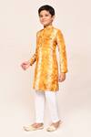 Shop_Petite Pomme_Mustard Silk Printed Kurta And White Pant Set _Online_at_Aza_Fashions