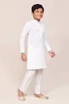 Petite Pomme_White Linen, Silk Embroidery Kurta Pant Set _at_Aza_Fashions