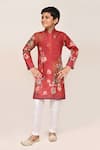 Buy_Petite Pomme_Red Cotton, Silk Embroidery Printed Kurta And White Pant Set _at_Aza_Fashions