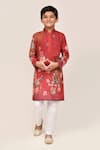 Buy_Petite Pomme_Red Cotton, Silk Embroidery Printed Kurta And White Pant Set _Online_at_Aza_Fashions