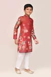 Petite Pomme_Red Cotton, Silk Embroidery Printed Kurta And White Pant Set _at_Aza_Fashions