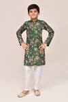Buy_Petite Pomme_Green Cotton, Silk Printed Kurta And White Pant Set _at_Aza_Fashions