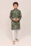 Buy_Petite Pomme_Green Cotton, Silk Printed Kurta And White Pant Set _Online_at_Aza_Fashions