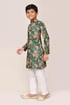 Shop_Petite Pomme_Green Cotton, Silk Printed Kurta And White Pant Set _Online_at_Aza_Fashions
