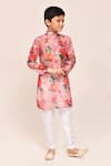 Buy_Petite Pomme_Peach Georgette, Silk Digital Print Kurta And White Pant Set _at_Aza_Fashions