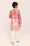 Shop_Petite Pomme_Peach Georgette, Silk Digital Print Kurta And White Pant Set _at_Aza_Fashions