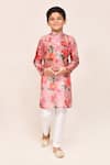 Buy_Petite Pomme_Peach Georgette, Silk Digital Print Kurta And White Pant Set _Online_at_Aza_Fashions