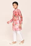 Shop_Petite Pomme_Peach Georgette, Silk Digital Print Kurta And White Pant Set _Online_at_Aza_Fashions