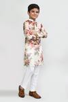 Petite Pomme_Cream Georgette, Silk Floral Print Kurta And Pant Set _at_Aza_Fashions