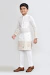 Shop_Petite Pomme_White Jacquard, Silk Embroidery Kurta Pant Set _Online_at_Aza_Fashions