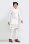 Petite Pomme_White Jacquard, Silk Embroidery Kurta Pant Set _at_Aza_Fashions