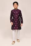 Buy_Petite Pomme_Magenta Satin, Silk Zari Work Kurta And White Pant Set _at_Aza_Fashions