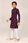 Buy_Petite Pomme_Magenta Satin, Silk Zari Work Kurta And White Pant Set _Online_at_Aza_Fashions