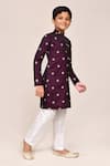 Shop_Petite Pomme_Magenta Satin, Silk Zari Work Kurta And White Pant Set _Online_at_Aza_Fashions