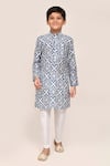 Buy_Petite Pomme_Navy Silk Blue Printed Kurta And White Pant Set _Online_at_Aza_Fashions