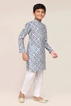 Petite Pomme_Navy Silk Blue Printed Kurta And White Pant Set _at_Aza_Fashions