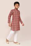 Petite Pomme_Red Cotton Printed Kurta And White Pant Set _at_Aza_Fashions