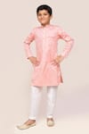 Buy_Petite Pomme_Pink Silk Mirrors Work Blend Kurta And Pant Set _at_Aza_Fashions