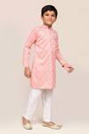 Petite Pomme_Pink Silk Mirrors Work Blend Kurta And Pant Set _at_Aza_Fashions