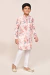 Buy_Petite Pomme_Peach Cotton, Silk Floral Printed Kurta And Pant Set _at_Aza_Fashions